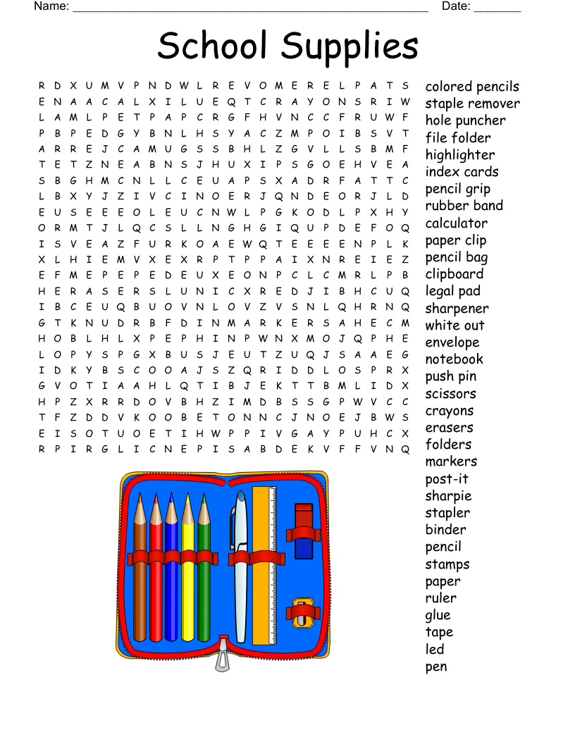 School Supplies Word Search WordMint School Supplies Word Search WordMint