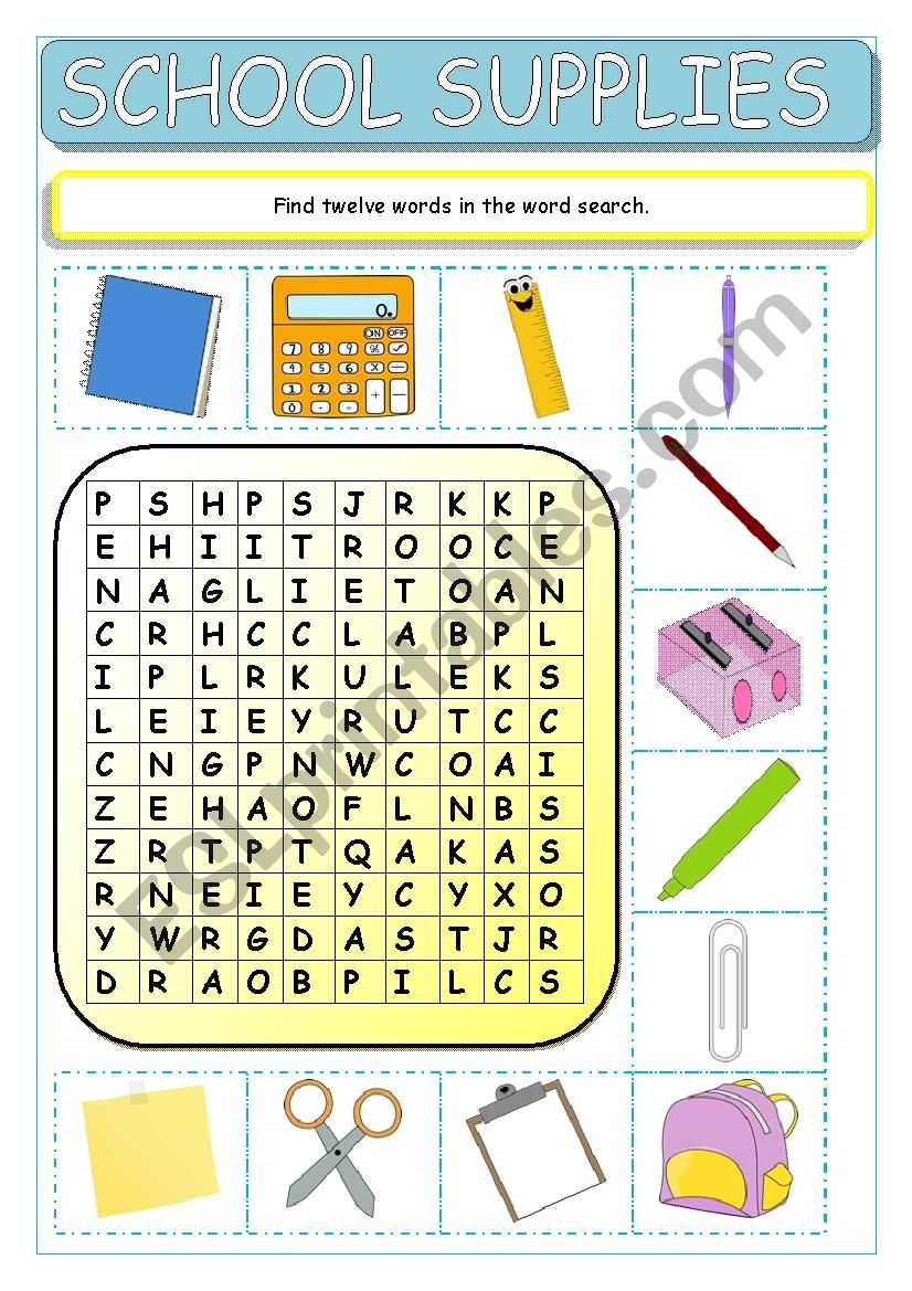School Supplies Wordsearch ESL Worksheet By Tomas97 School Supplies Wordsearch ESL Worksheet By Tomas97