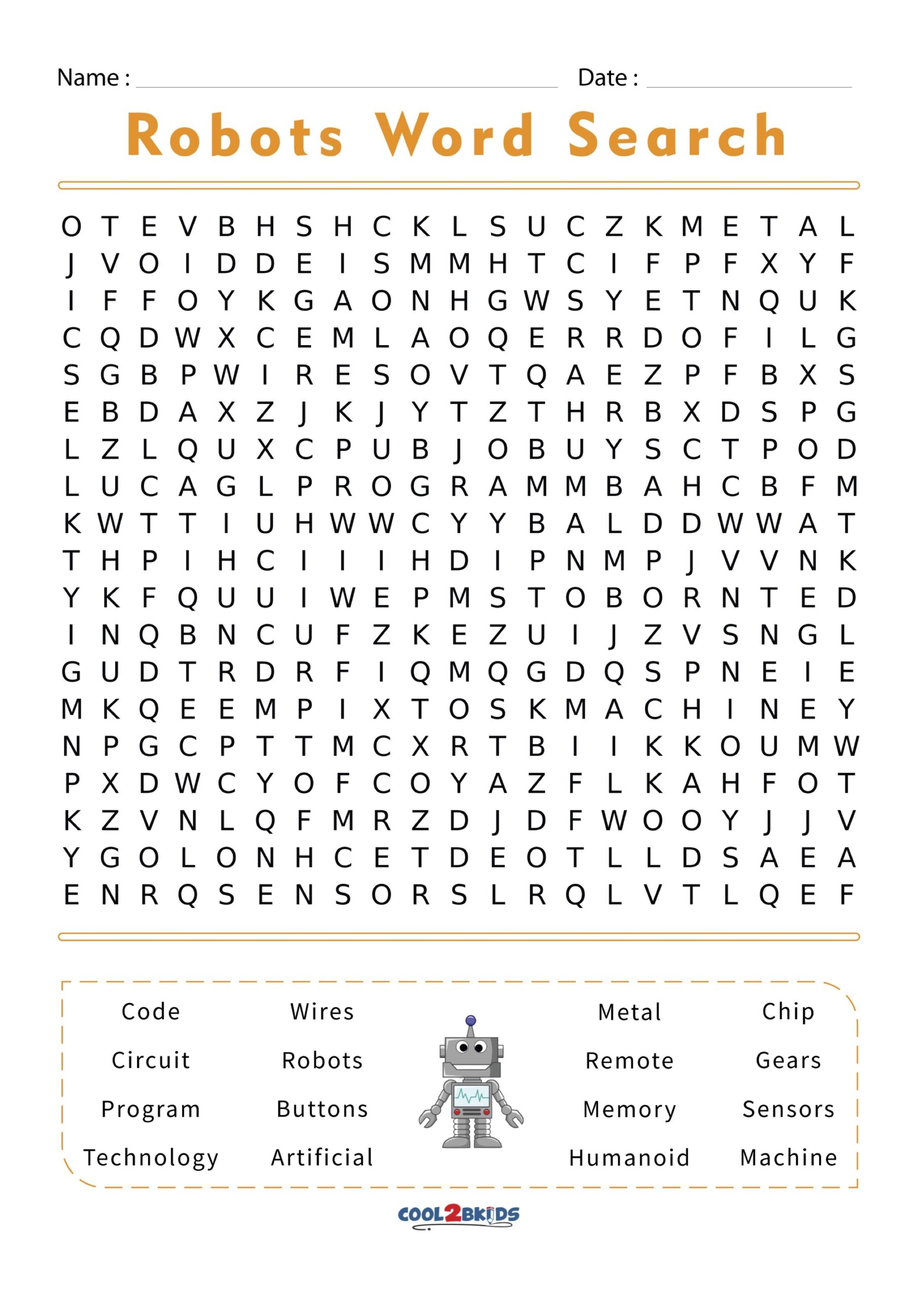 Printable Robot Word Search Printable Robot Word Search