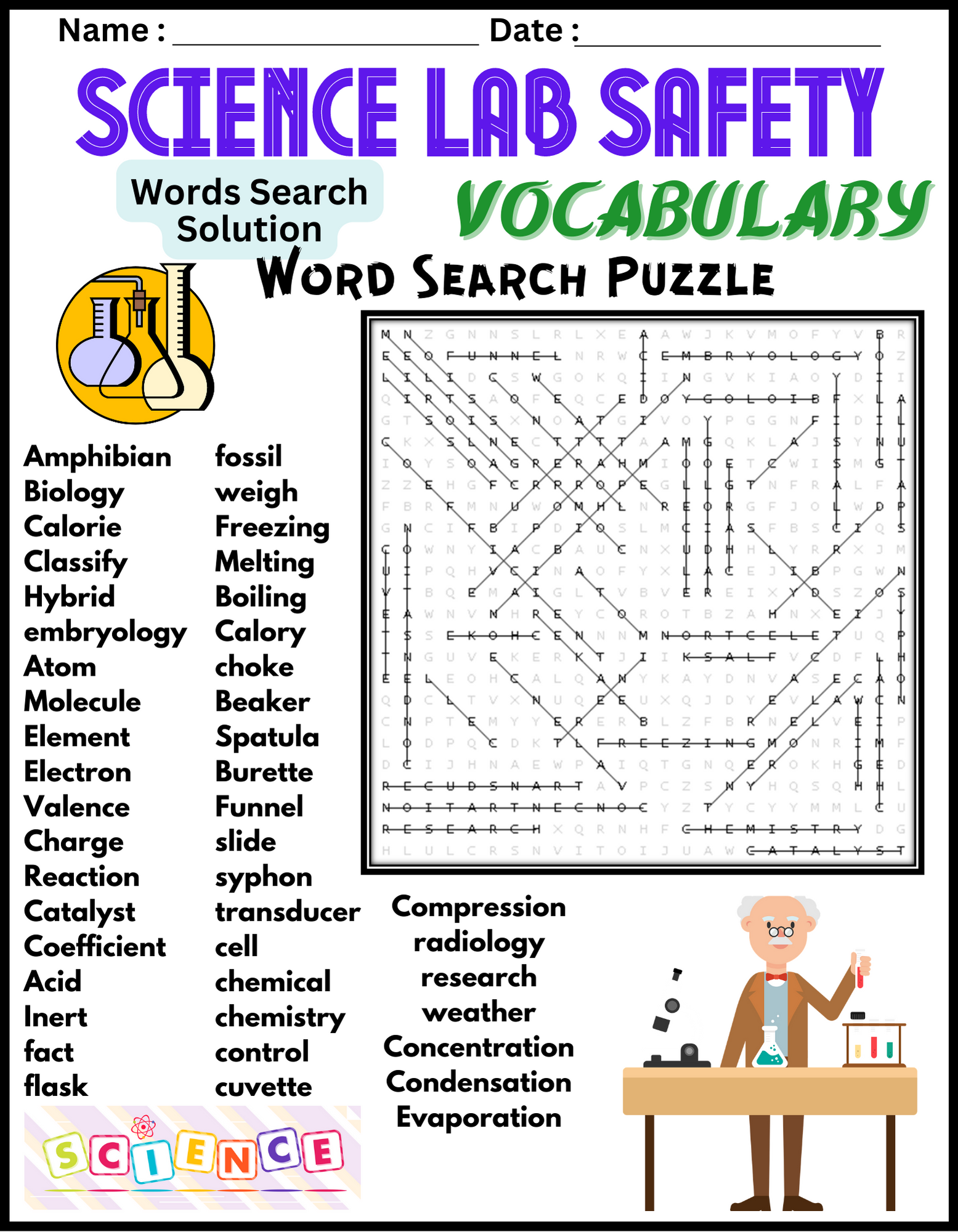 SCIENCE LAB SAFETY VOCABULARY Word Search Puzzle Worksheet Activity Made By Teachers