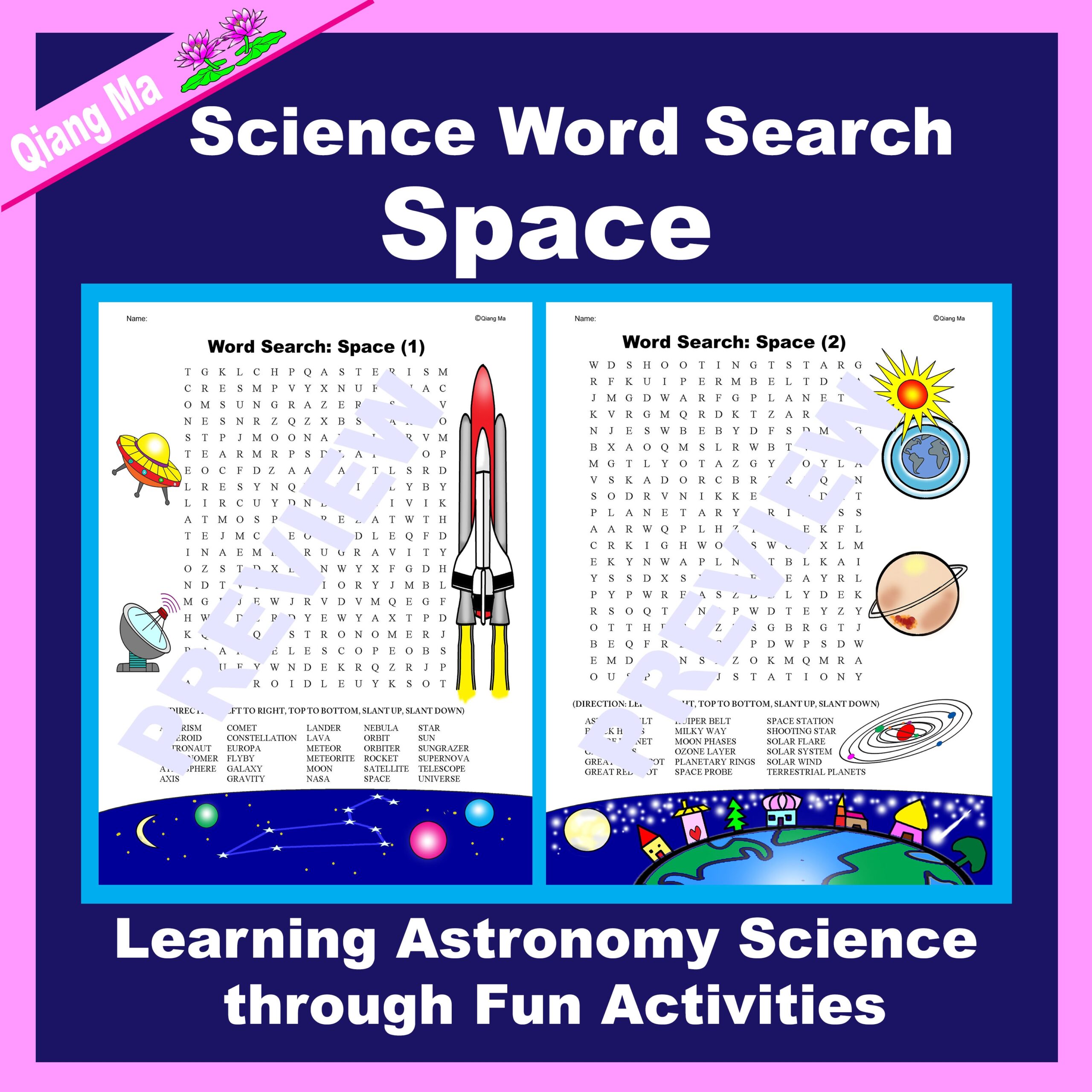 Science Word Search Astronomy 5 In 1 Bundle Classful