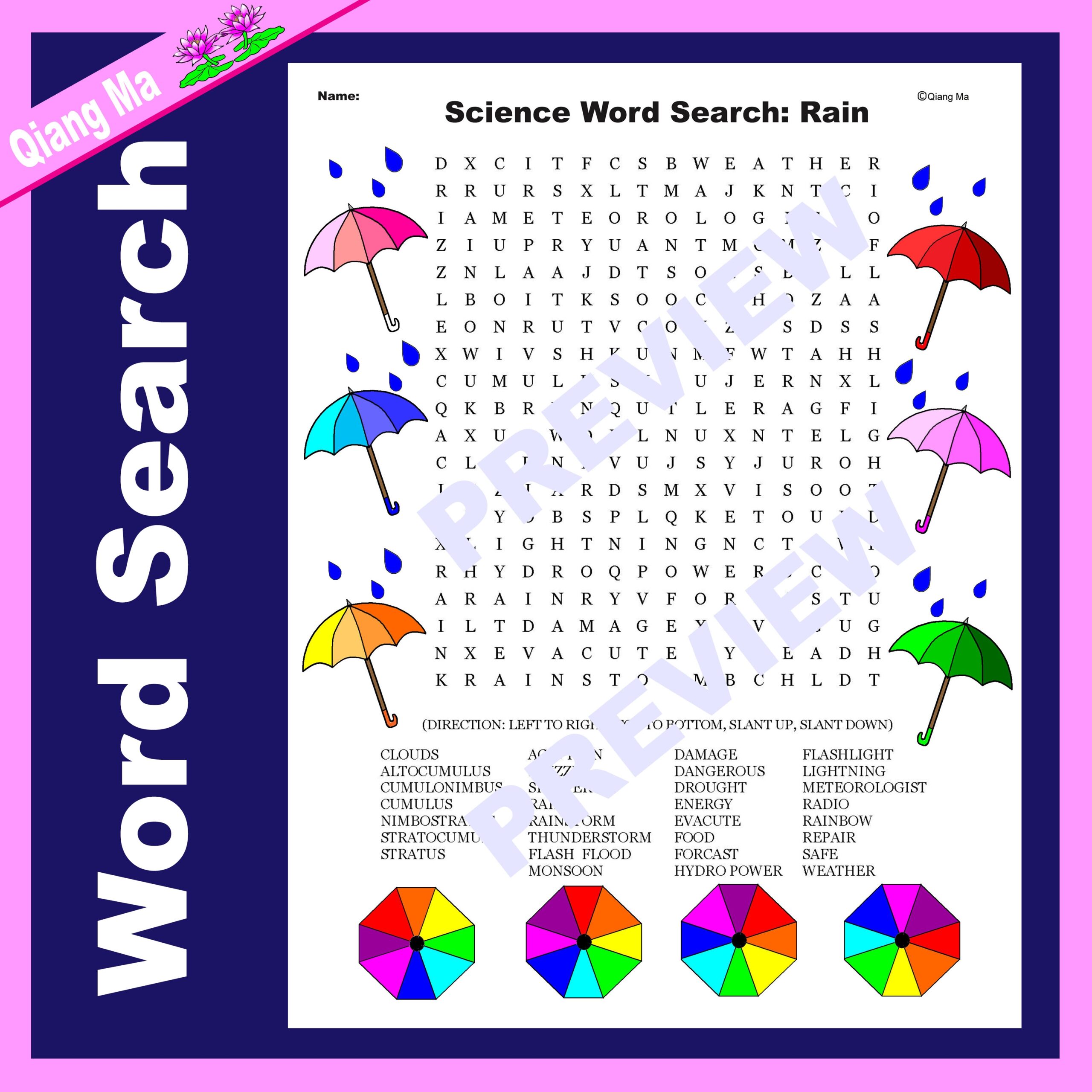 Science Word Search Rain Classful