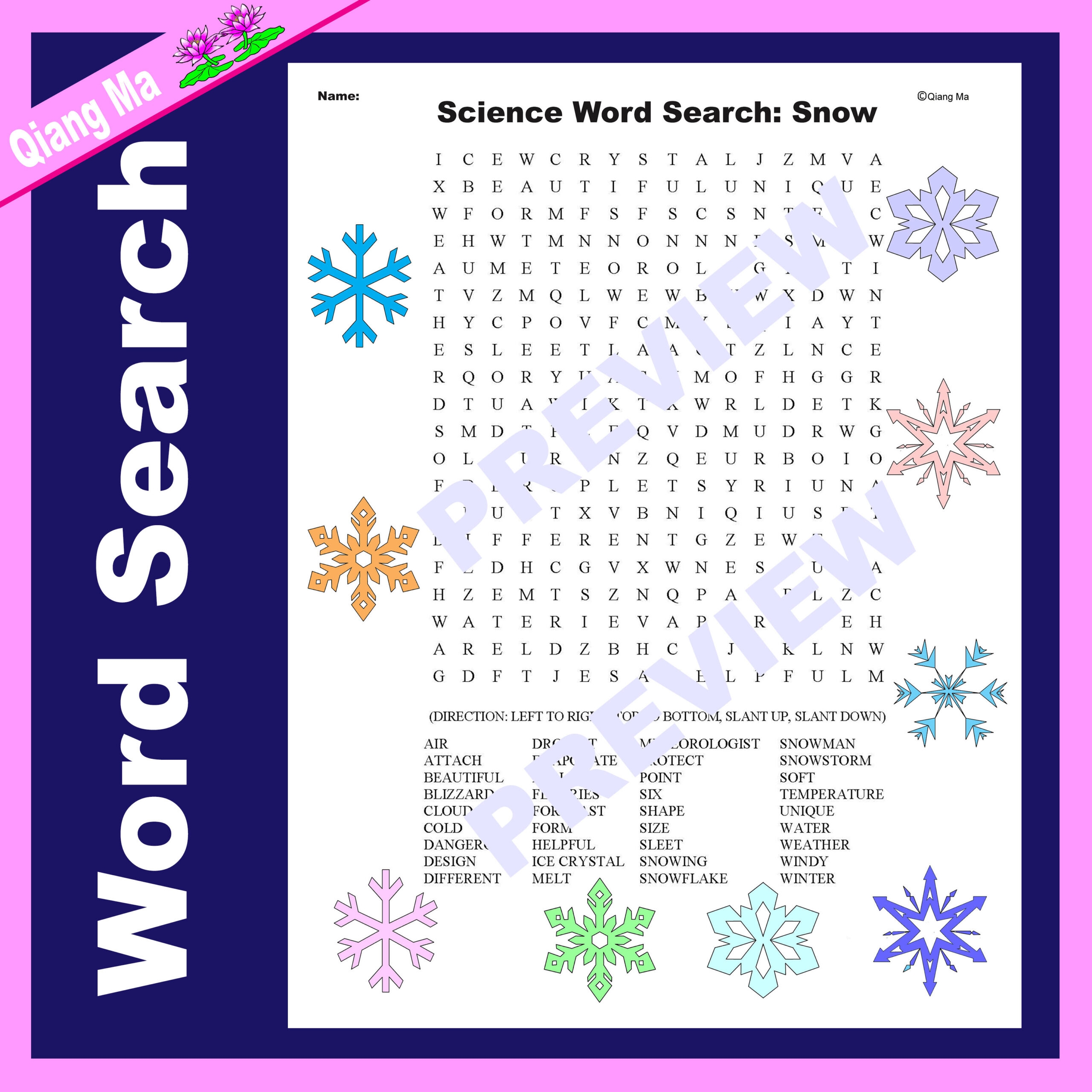 Science Word Search Snow Made By Teachers
