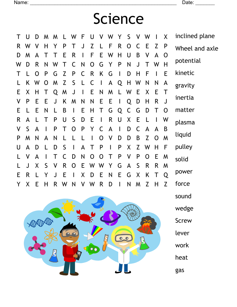 Science Word Search WordMint Worksheets Library