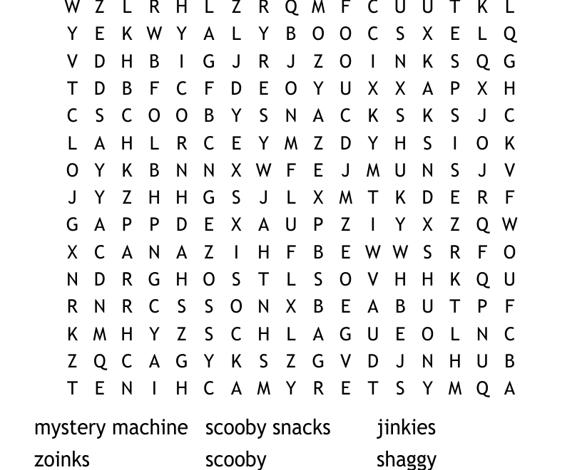 Scooby Doo Word Search WordMint