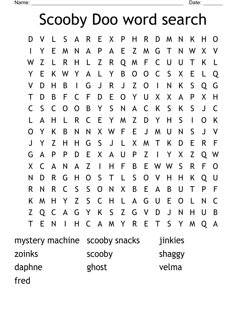 Scooby Doo Word Search WordMint