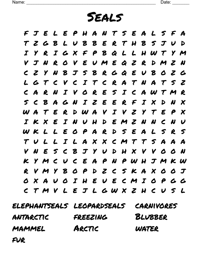 Seals Word Search WordMint