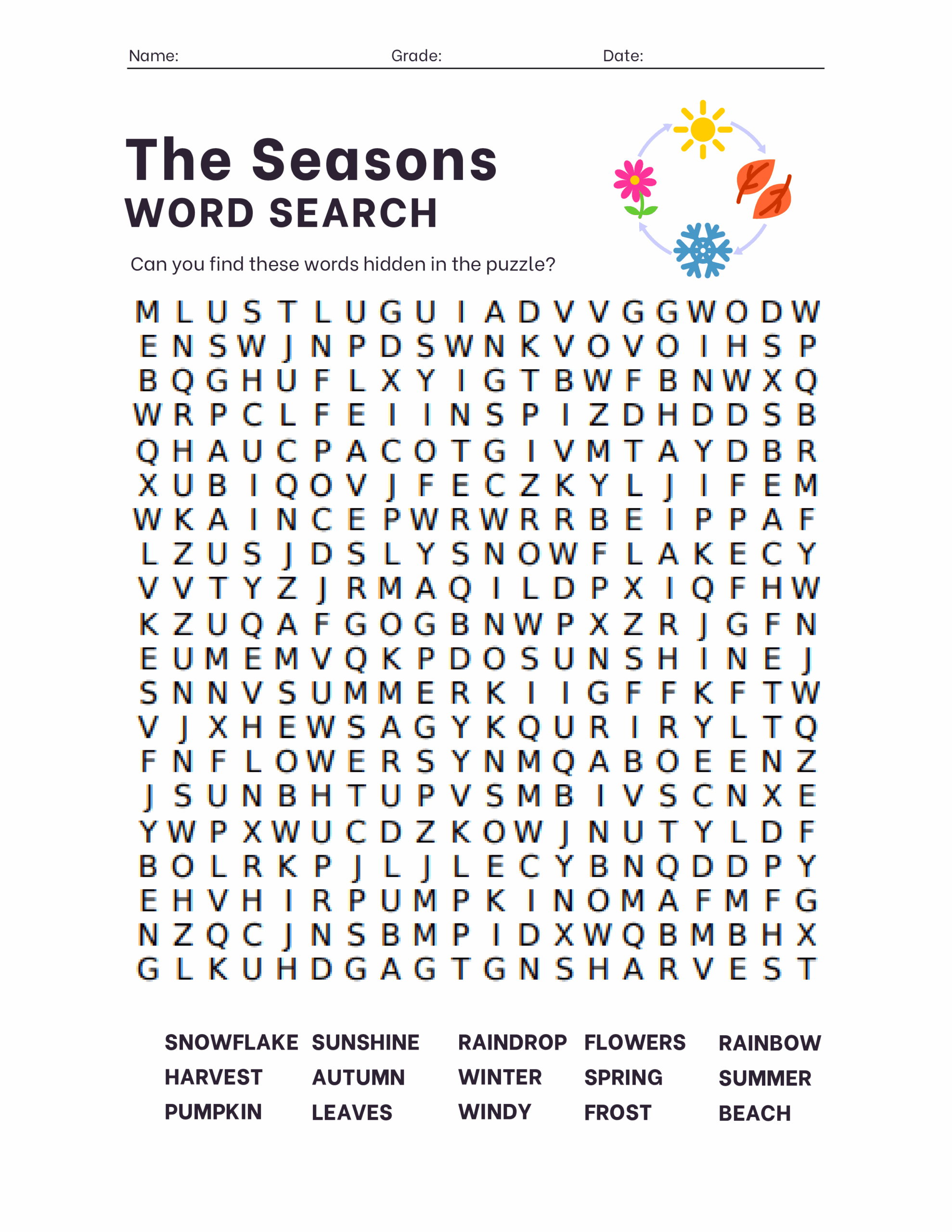Seasons Word Search Education World