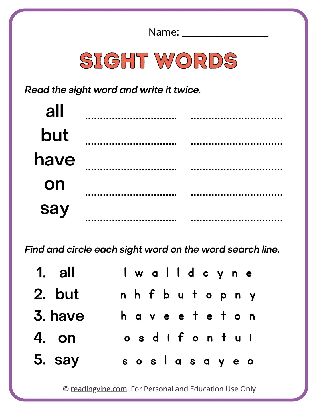 Second Grade Sight Words Worksheets Second Grade Sight Words Worksheets