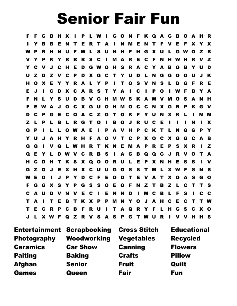 Senior Fair Fun Word Search WordMint