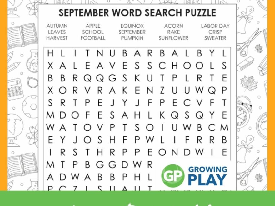 September Word Search Free Printable Growing Play