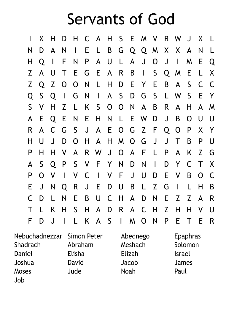 Servants Of God Word Search WordMint