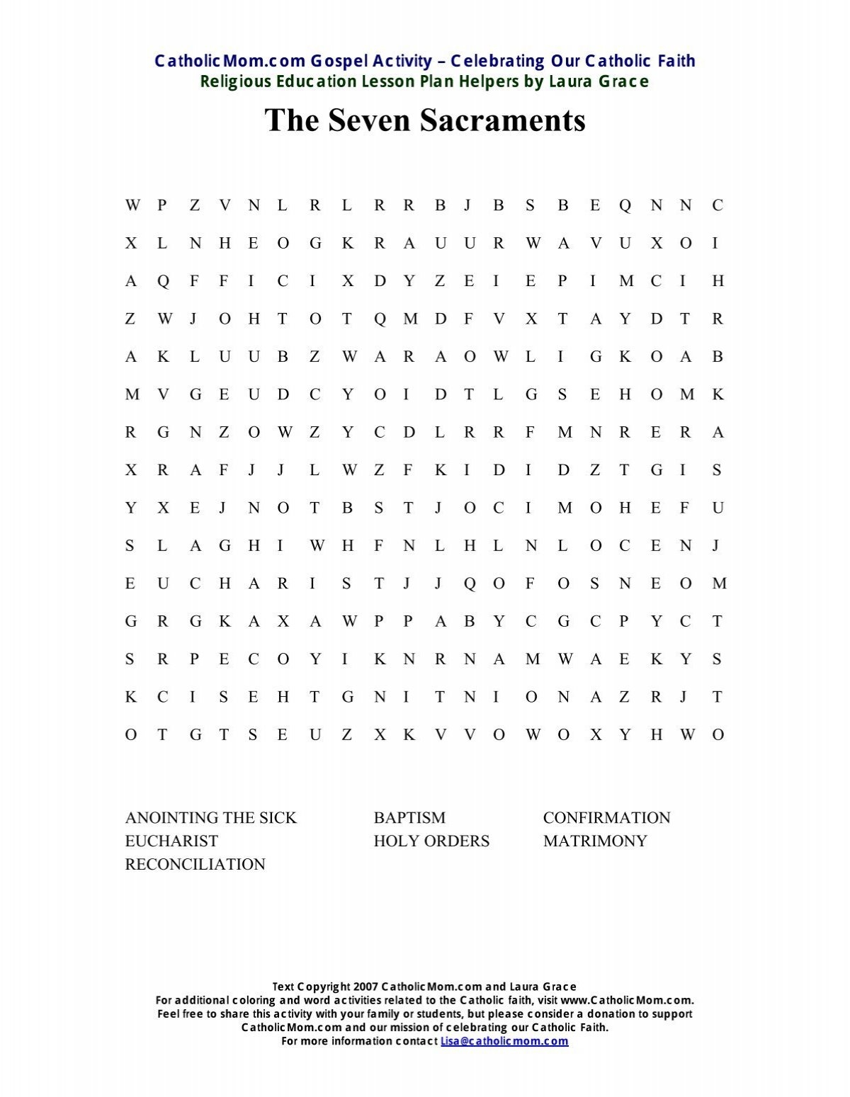 Seven Sacraments Word Search CatholicMom