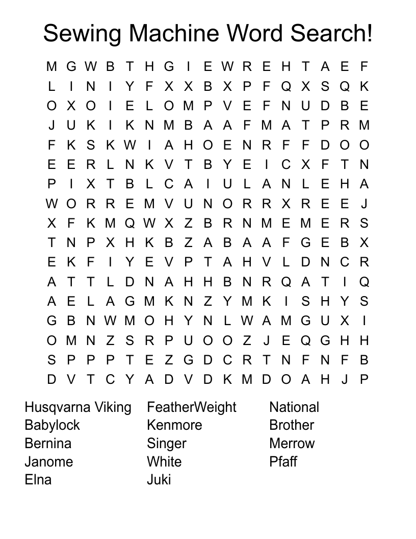 Printable Word Search Puzzle On Sewing