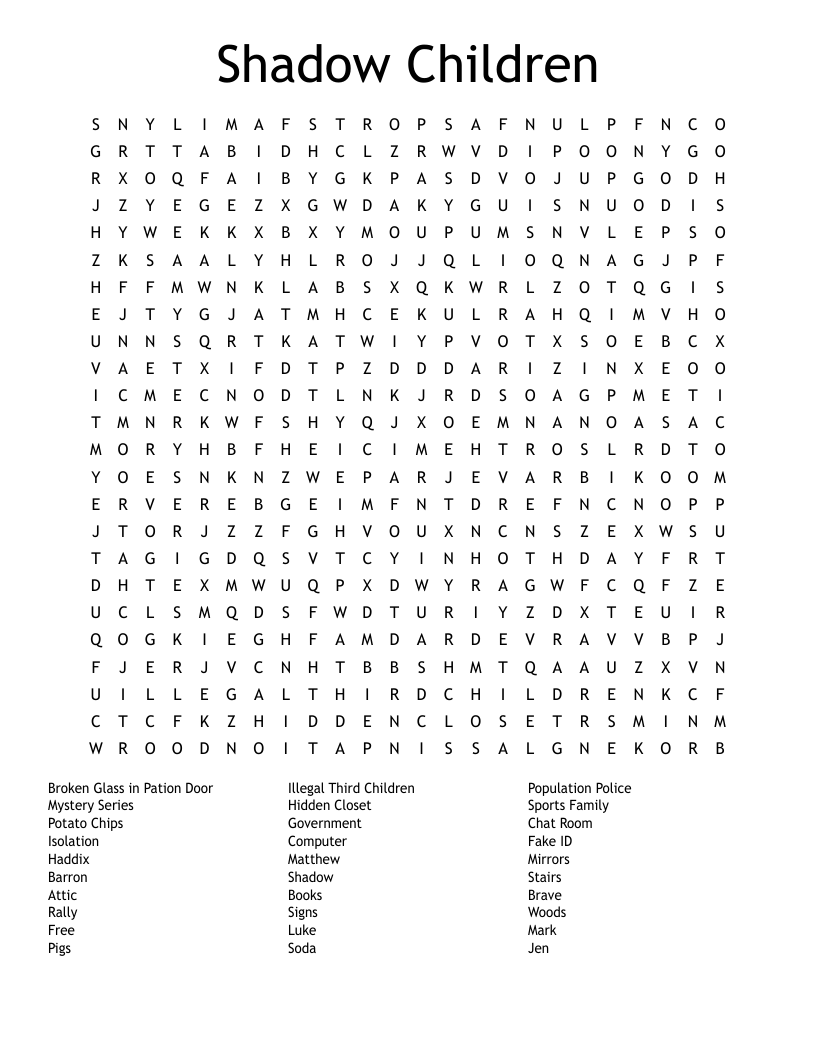Shadow Children Word Search WordMint Shadow Children Word Search WordMint