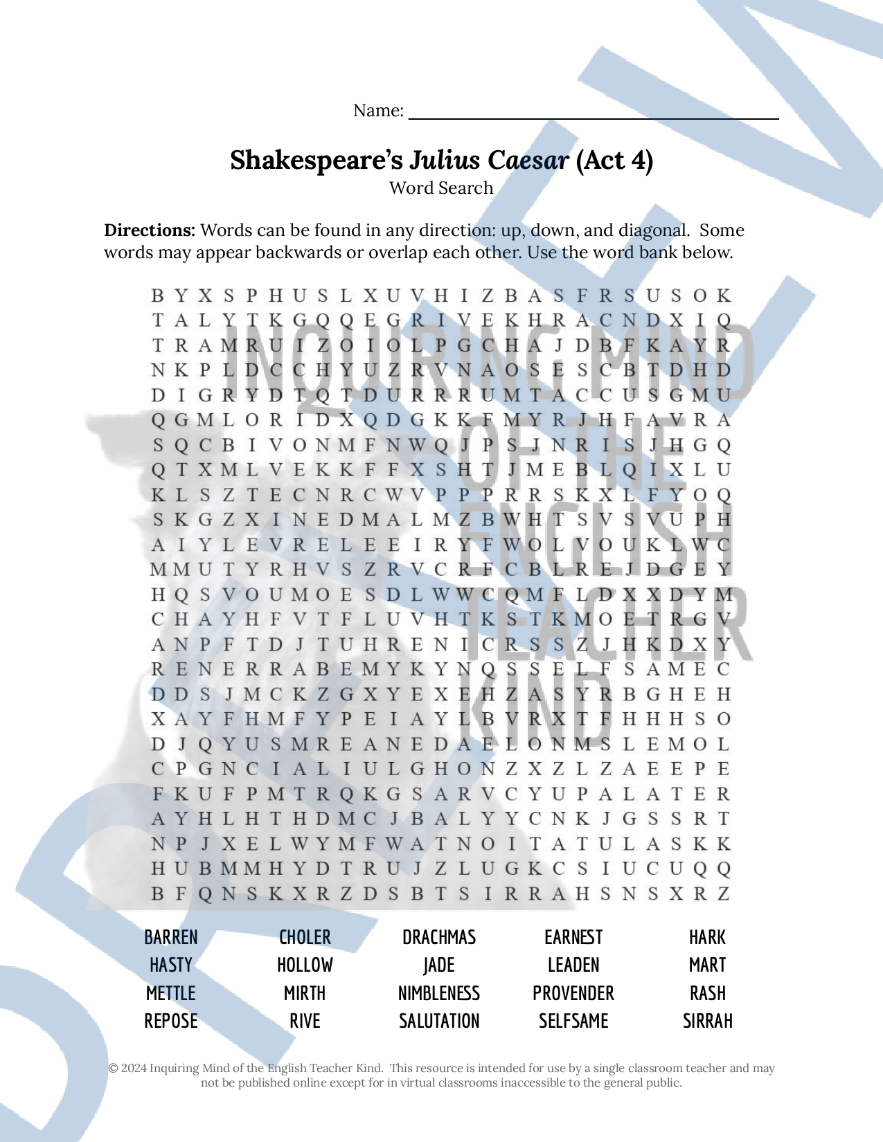 Shakespeare s Julius Caesar Act 4 Vocabulary Games For High School Classful