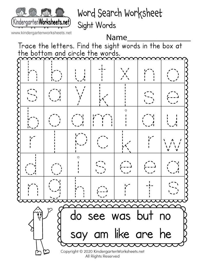 Free Printable Kindergarte Word Search Puzzles