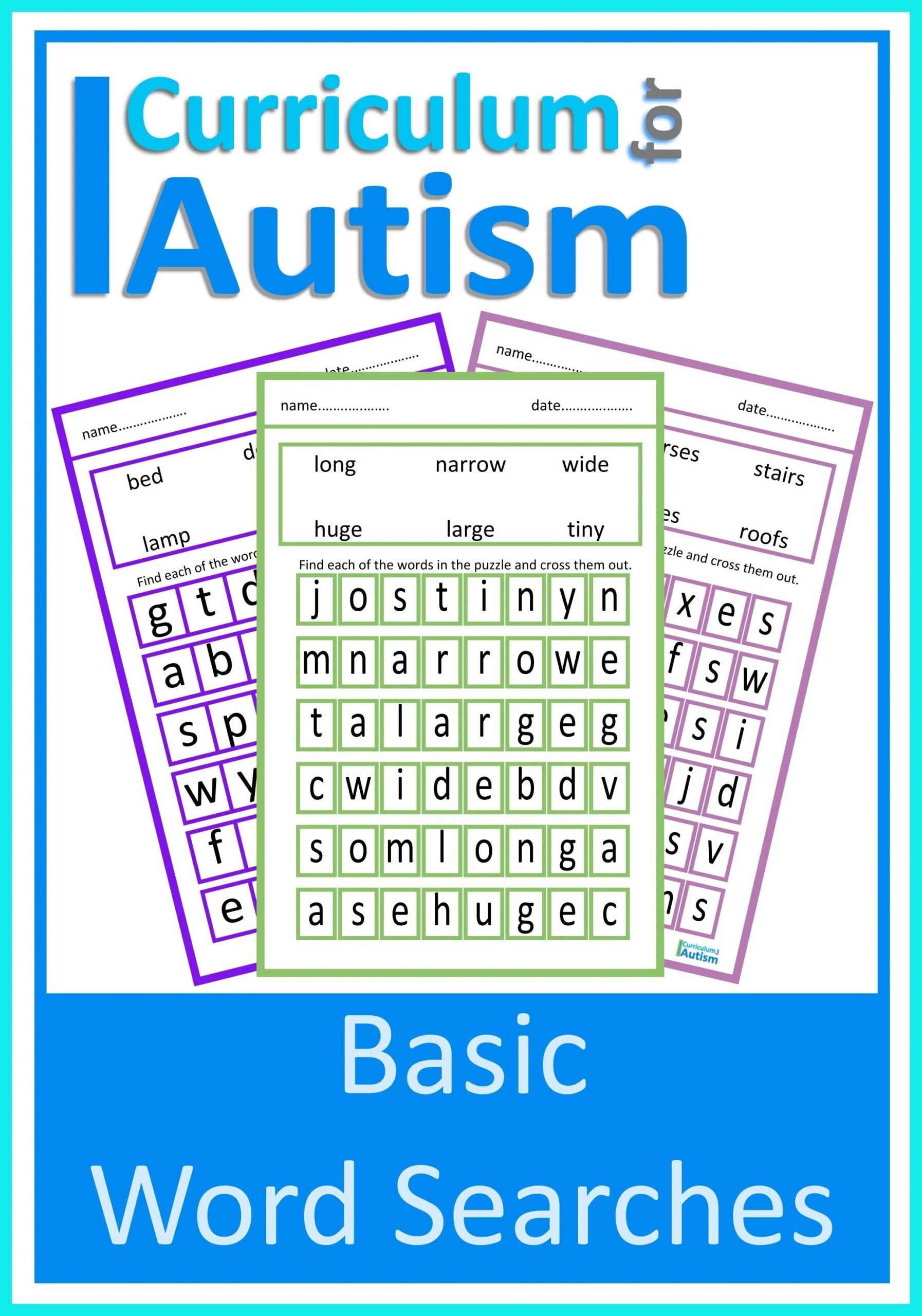 Simple Word Searches Autism Language Literacy Resources For Non verbal Verbal Special Ed Students Home School Kids Curriculum For Autism