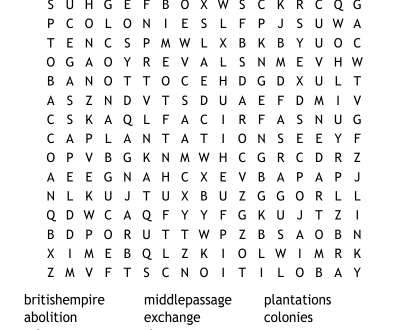 Slavery Word Search WordMint