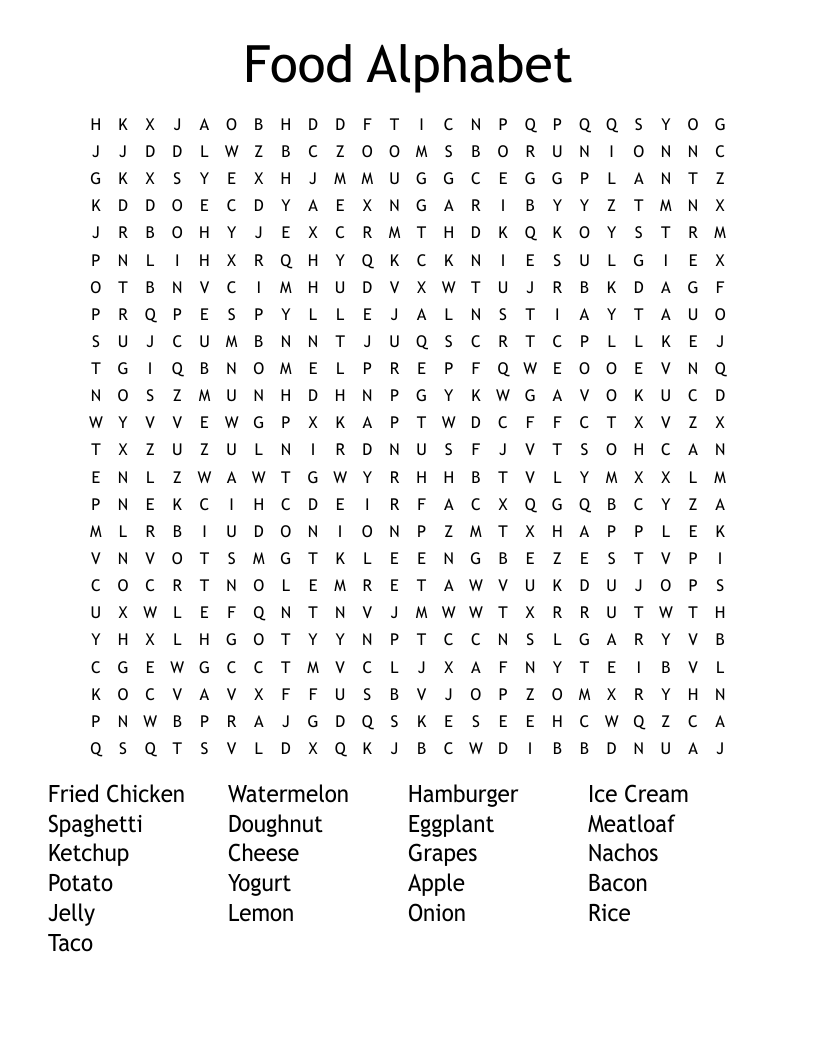 Snacks Word Search WordMint
