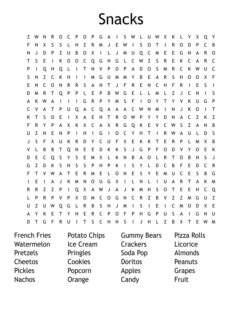 Snacks Word Search WordMint