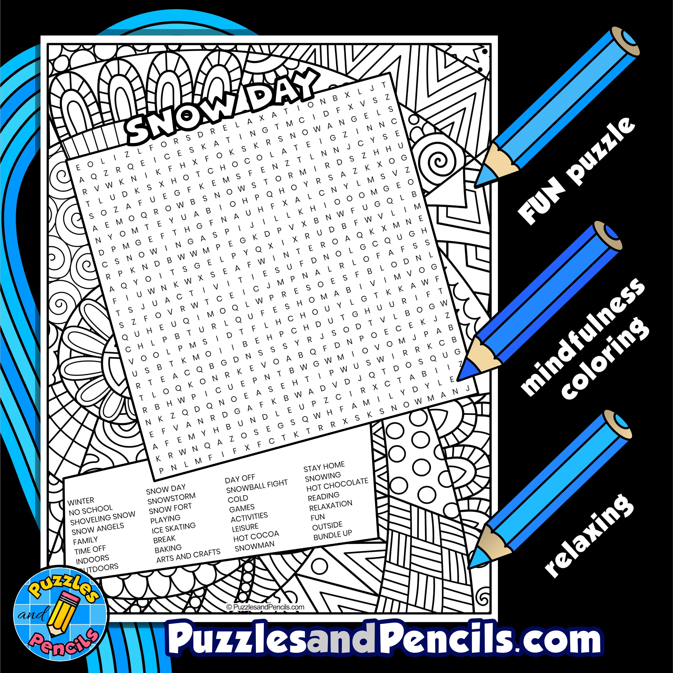 Snow Day Word Search Puzzle Activity Page With Coloring Seasons Winter Made By Teachers