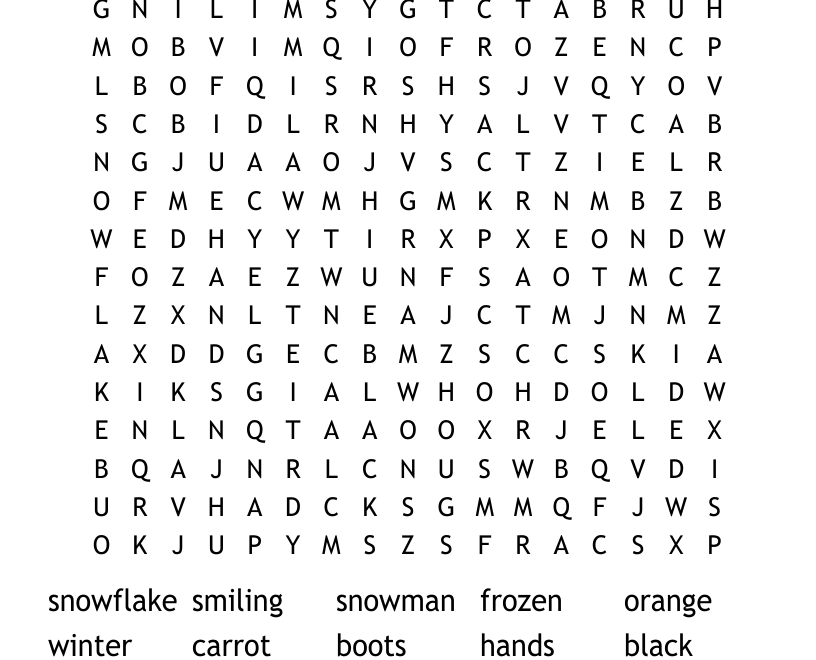 Snowman Word Search WordMint