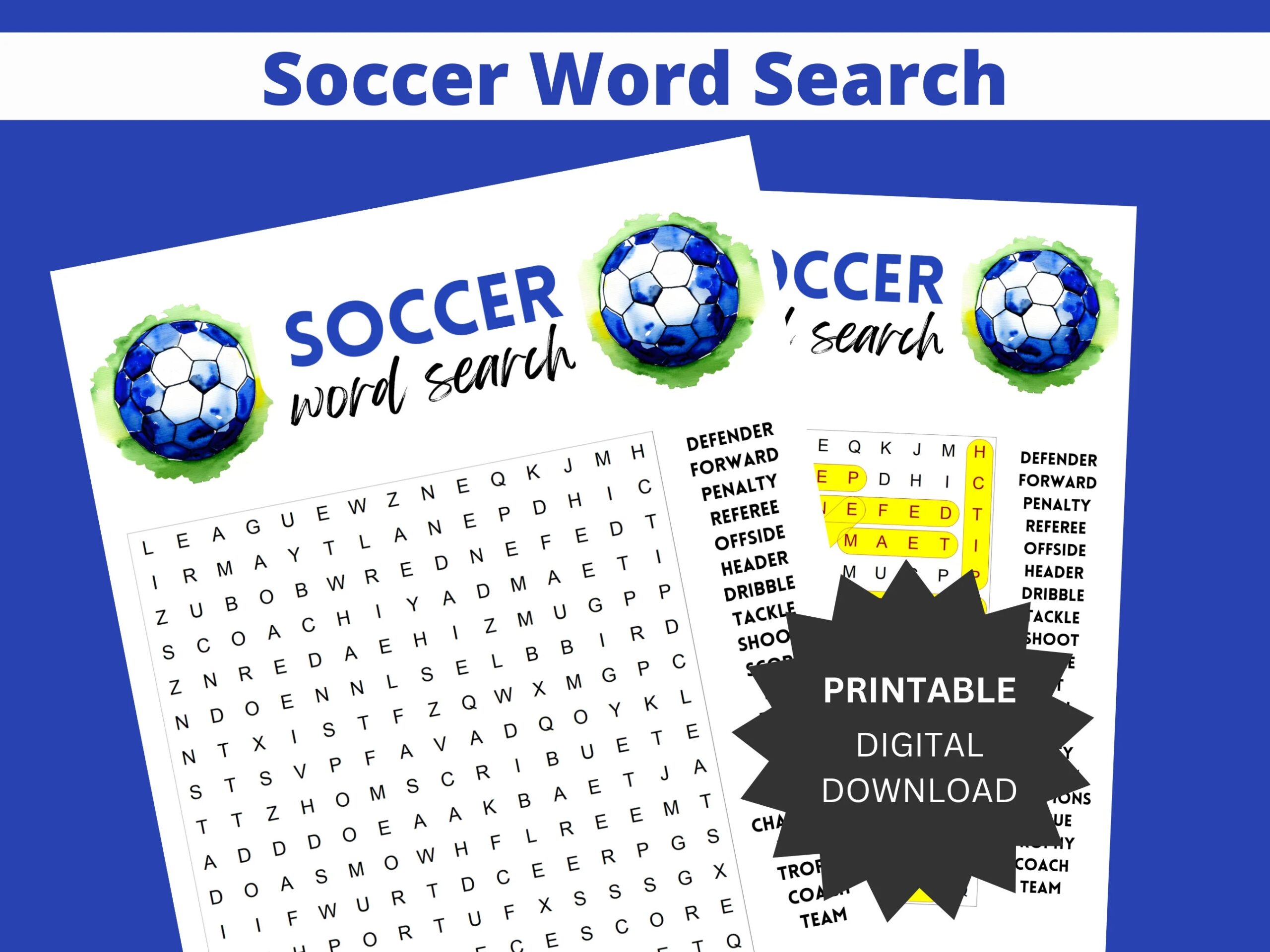 Soccer Party Printable Word Search Soccer Puzzle Soccer Printable Word Search For Kids And Adult I Love Soccer Etsy