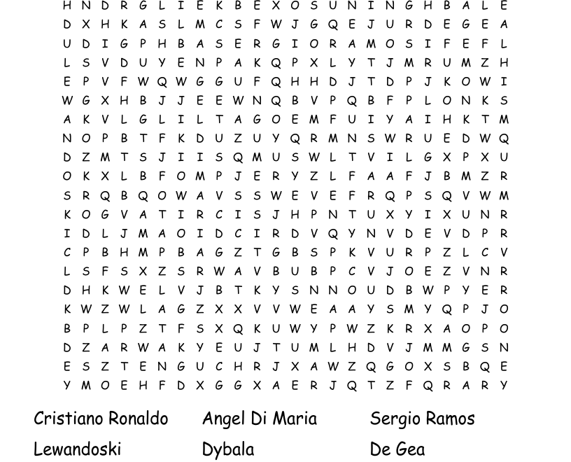 Soccer Players Word Search WordMint