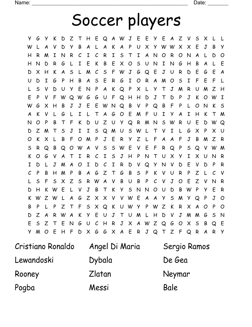 Soccer Players Word Search WordMint