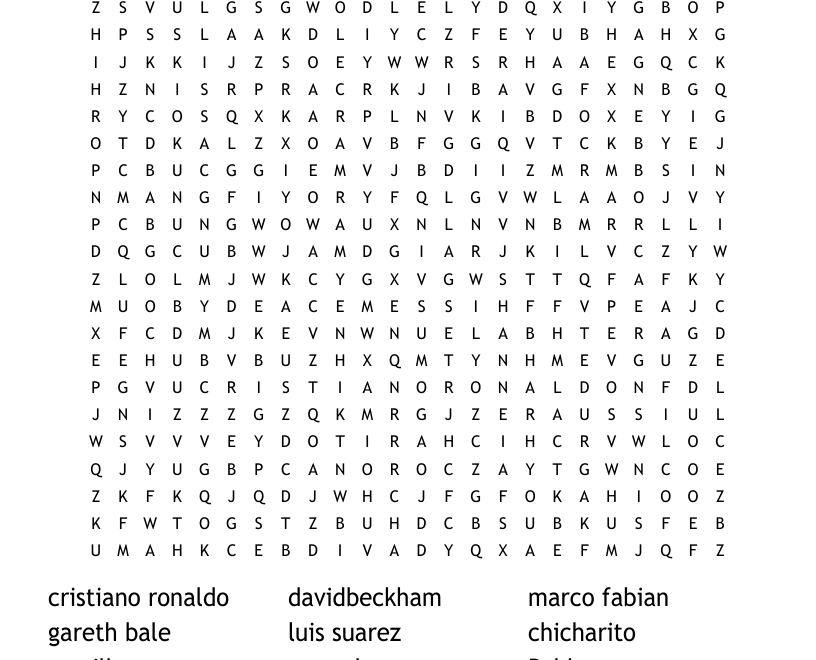 Soccer Players Word Search WordMint