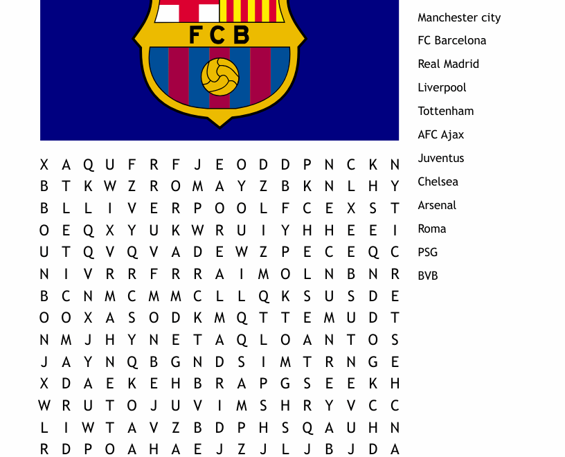 Soccer Teams Word Search WordMint