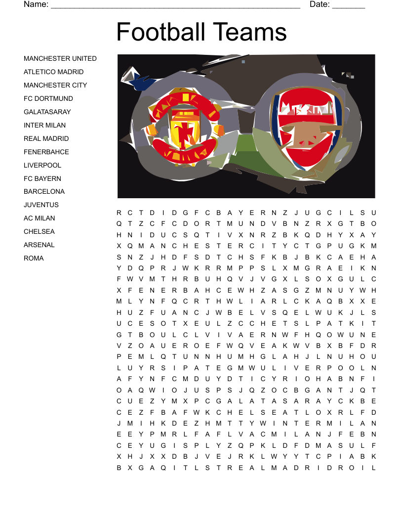 Soccer Teams Word Search WordMint
