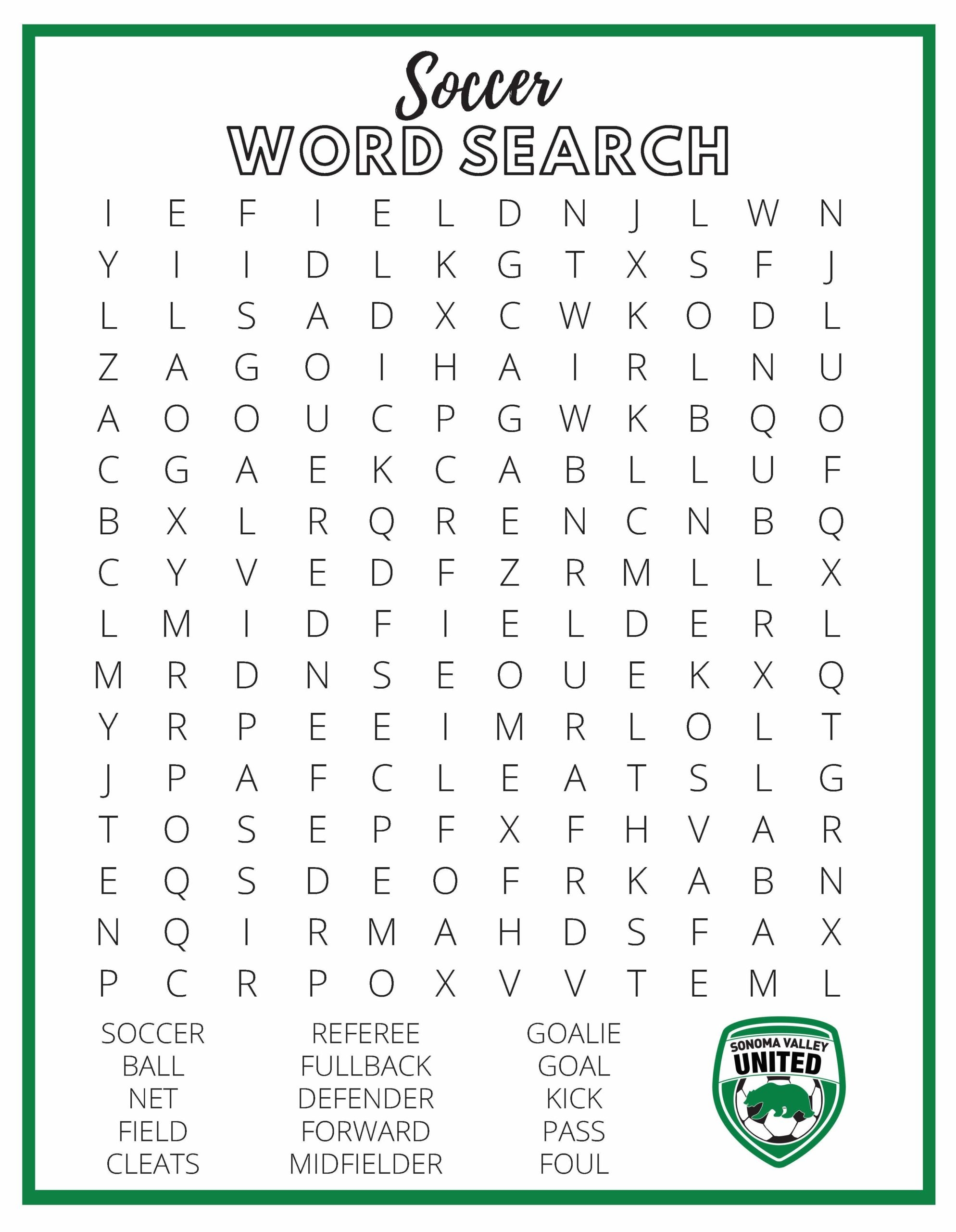 Printable Word Searches Soccer