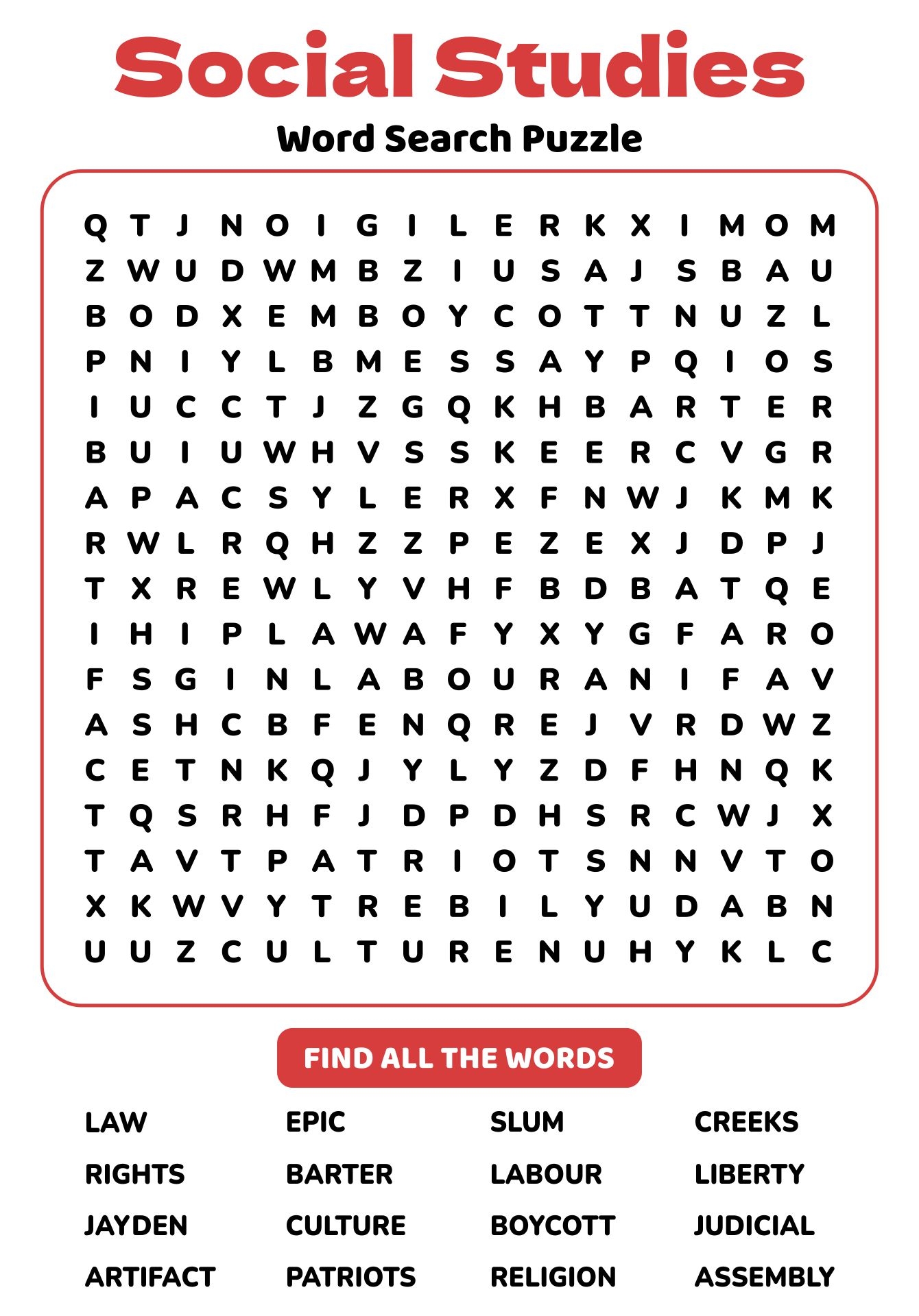 Social Studies Word Search 10 Free PDF Printables Printablee
