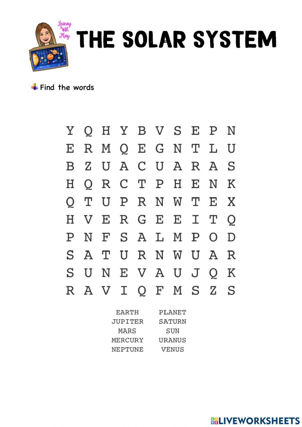 Solar System Planets Wordsearch Worksheet Live Worksheets Worksheets Library