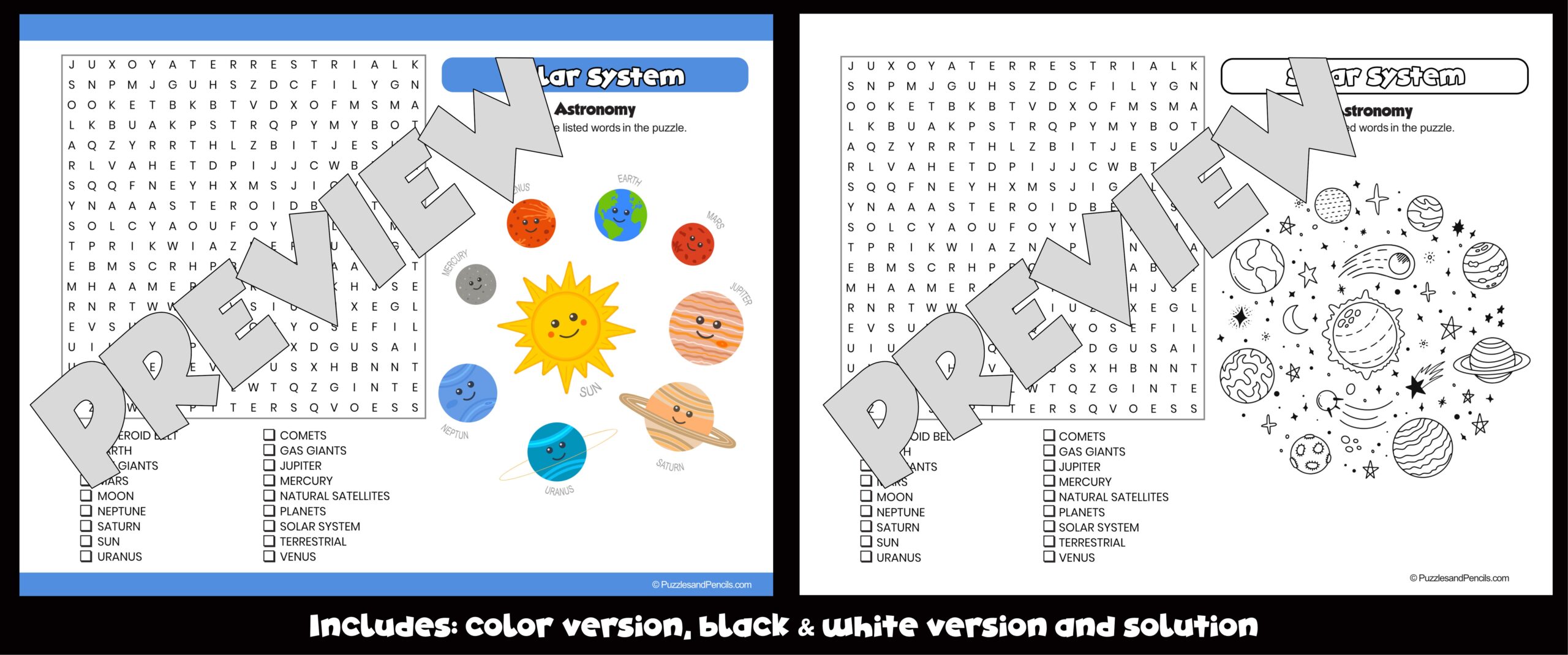 Solar System Word Search Puzzle Activity Page With Colouring Astronomy Wordsearch Teaching Resources