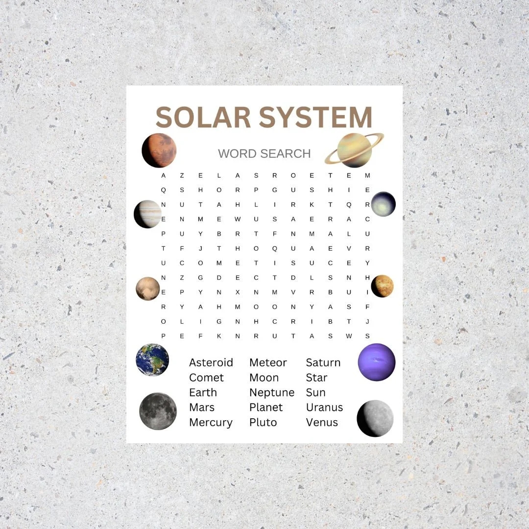 Solar System Word Search With Answer Key Printable Etsy