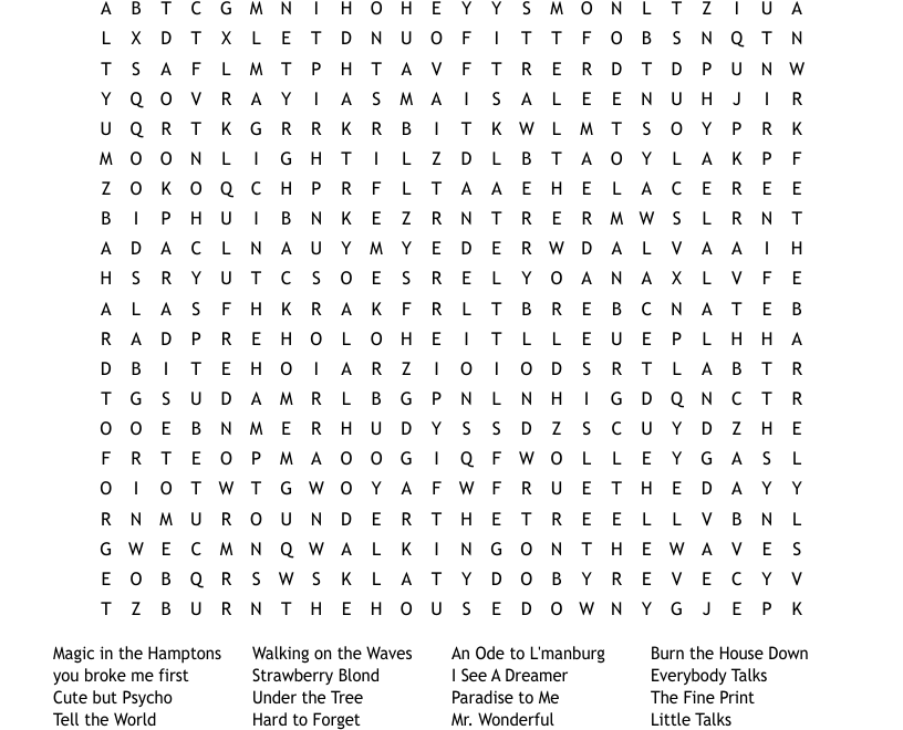 Songs Word Search WordMint