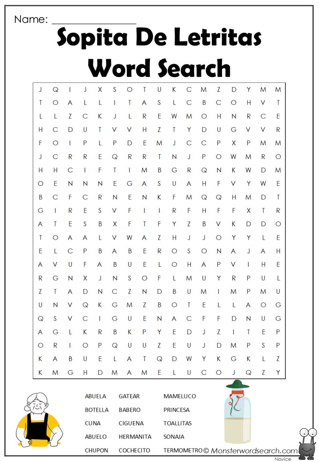 Sopita De Letritas Word Search Monster Word Search