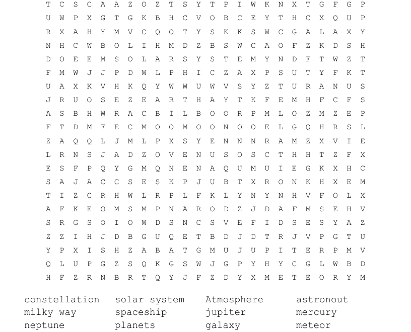 Space Word Search WordMint