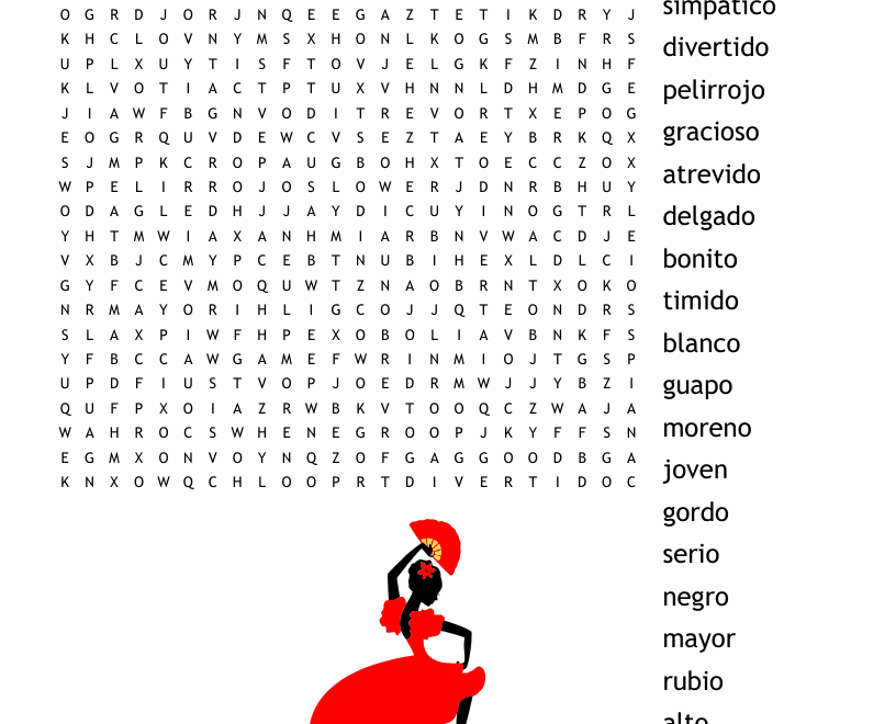 Spanish Adjectives Word Search WordMint