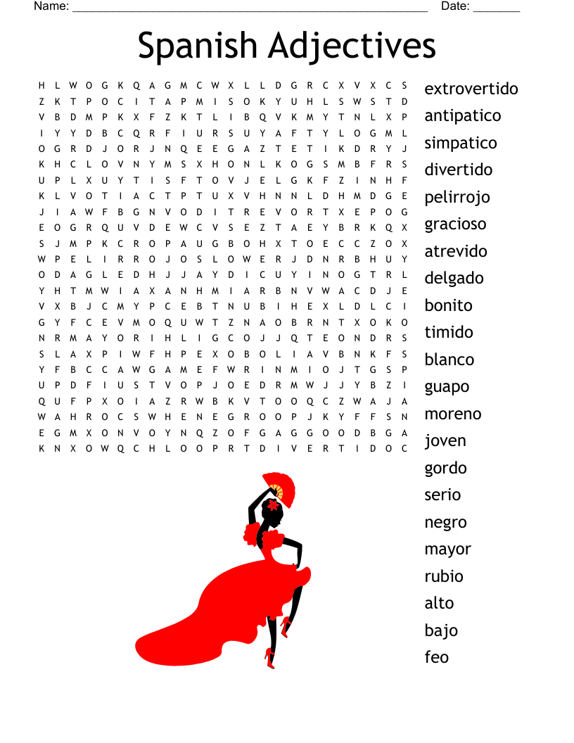 Spanish Adjectives Word Search WordMint Spanish Adjectives Word Search WordMint