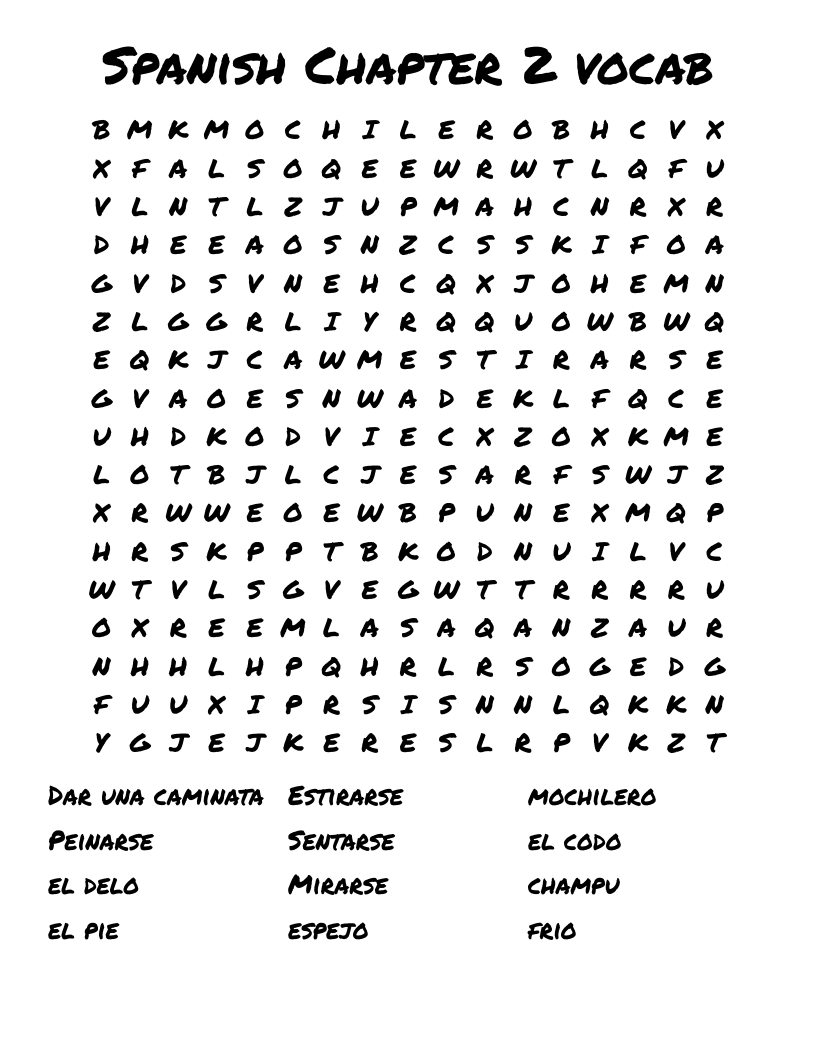 Spanish Chapter 2 Vocab Word Search WordMint