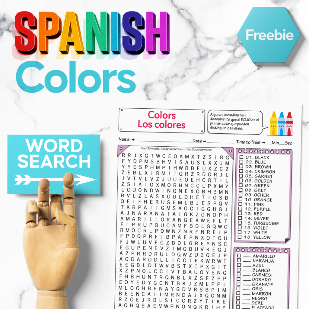 Spanish Colors Word Search Free Printable To Learn The Colors
