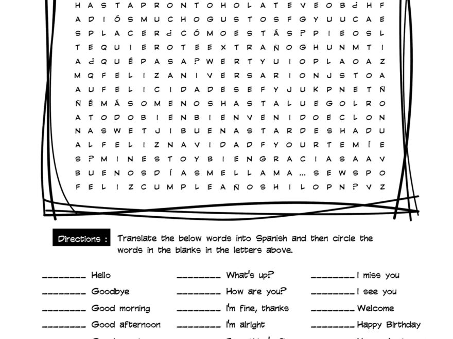 Spanish Greetings Vocabulary Word Search Answer Key Made By Teachers