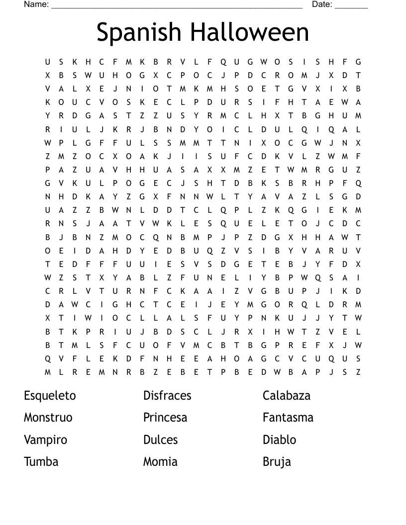 Spanish Halloween Word Search WordMint