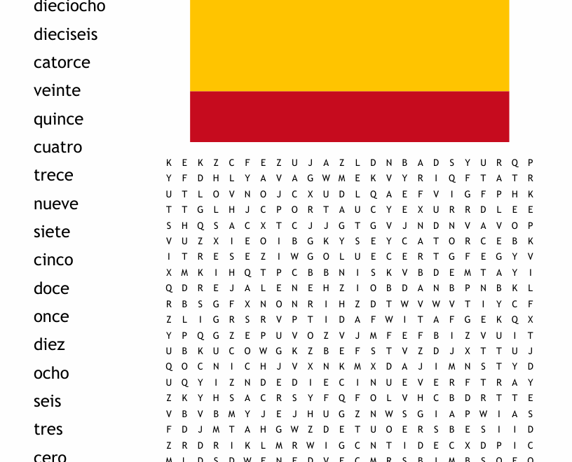 Spanish Numbers 1 20 Word Search WordMint