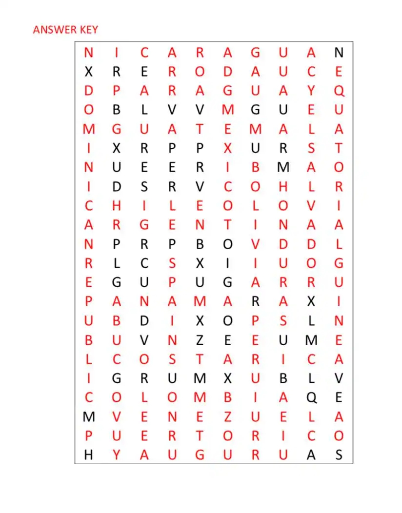 Printable Spanish Searching Mexico Word Search Answers