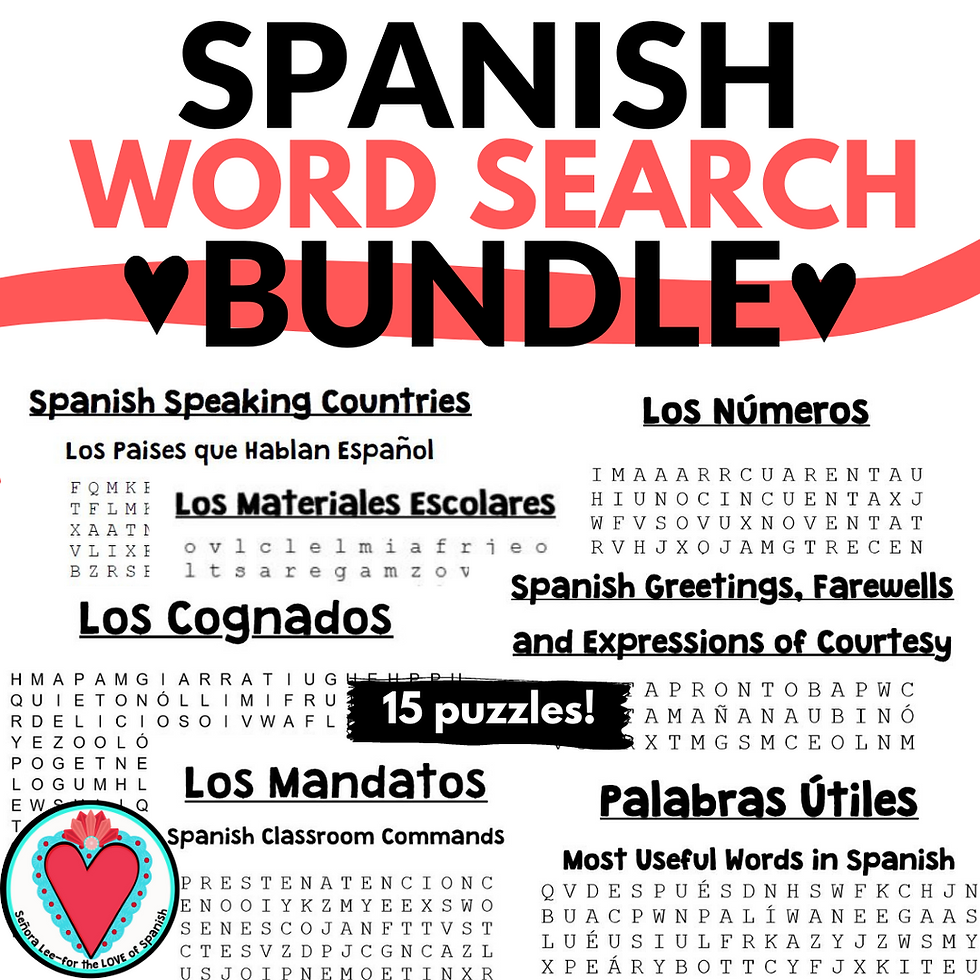 Cognate Spanish Word Search Printable